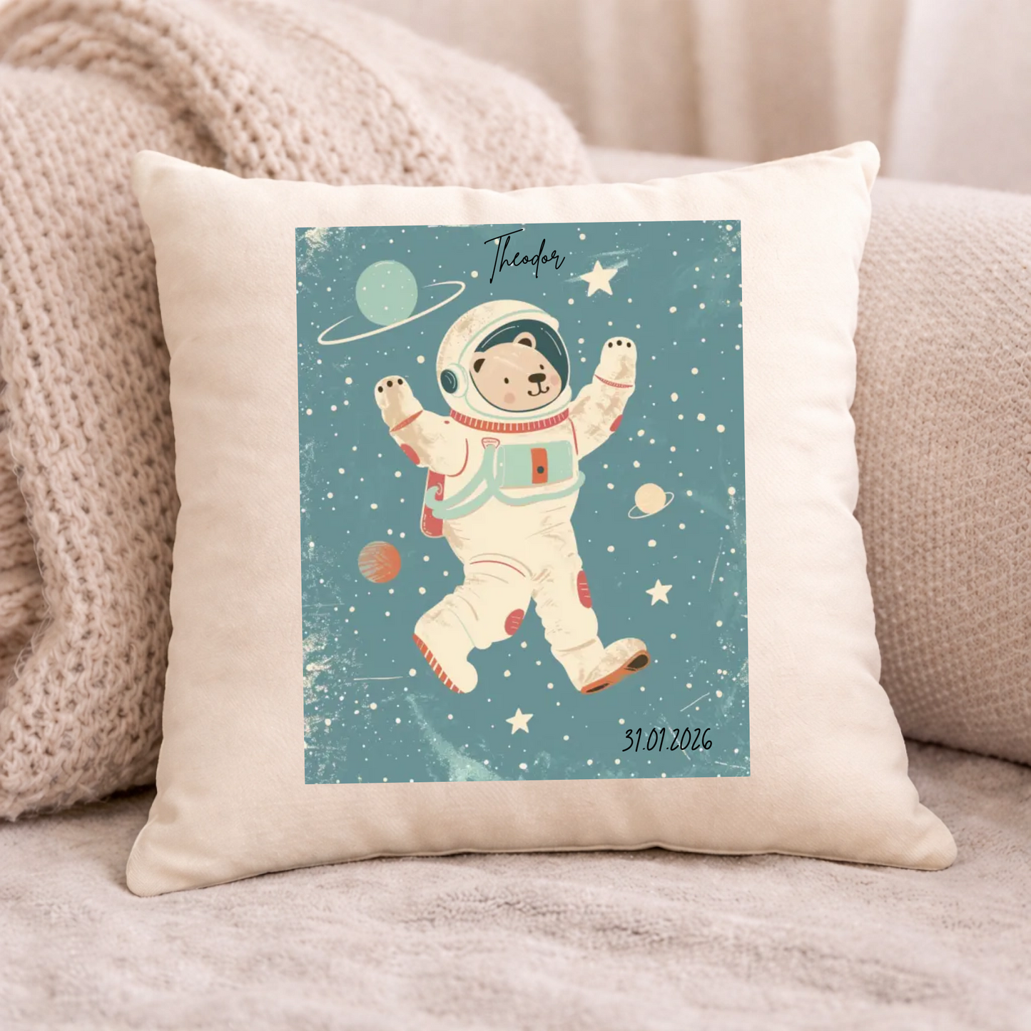 Kissen mit Retro Motiv - Personalisiertes Kissen mit Geburtsdaten